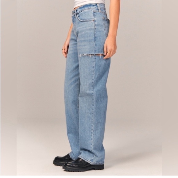 LONG Abercrombie & Fitch The Baggy Mid Rise Side Slits Jeans - Picture 2 of 8